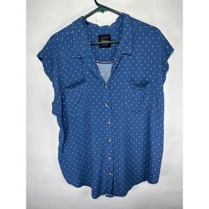 Jachs Girlfriend Sleeveless Blouse Top Womens XXL Blue Floral Button Up Collared